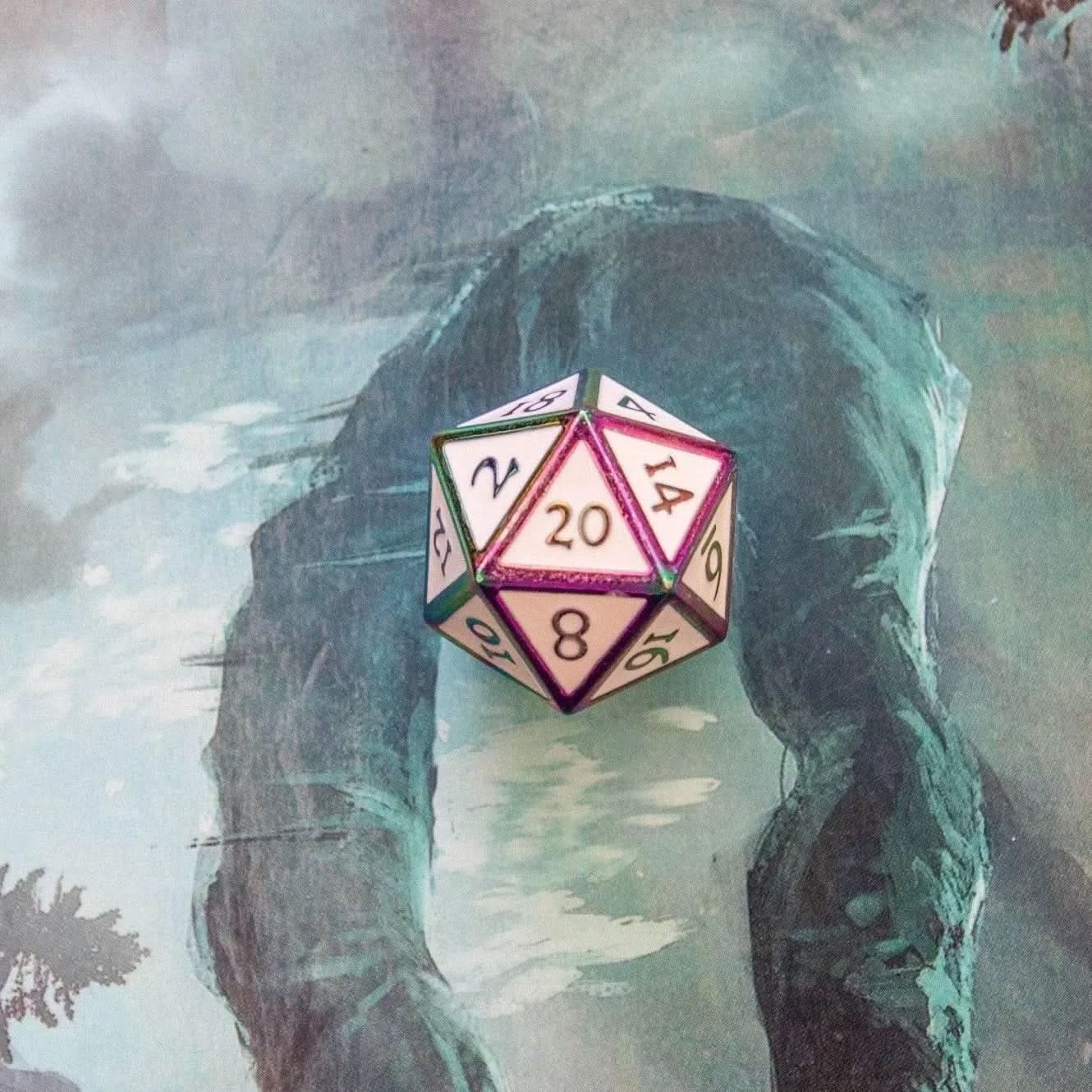 White and Rainbow Metal Dice Set