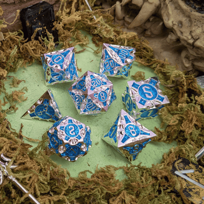 Point Silver and Blue Metal Core Dice Set