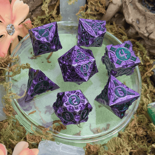 Point Purple and Green Metal Core Dice Set