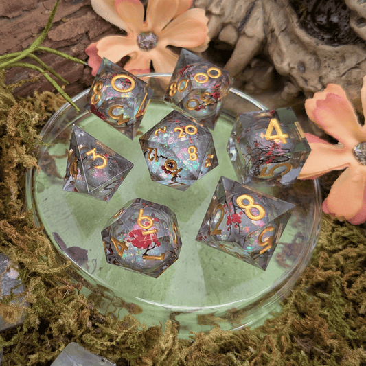 Sakura Moonlight | Blossom Print Liquid Core Dice Set