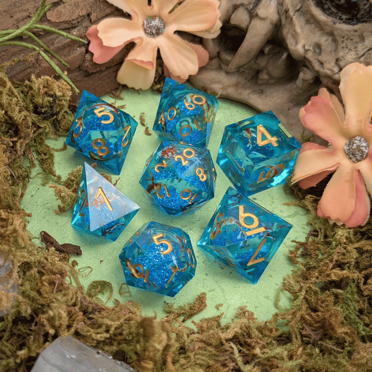 Print Koi Fish Gold Liquid Core Dice Set