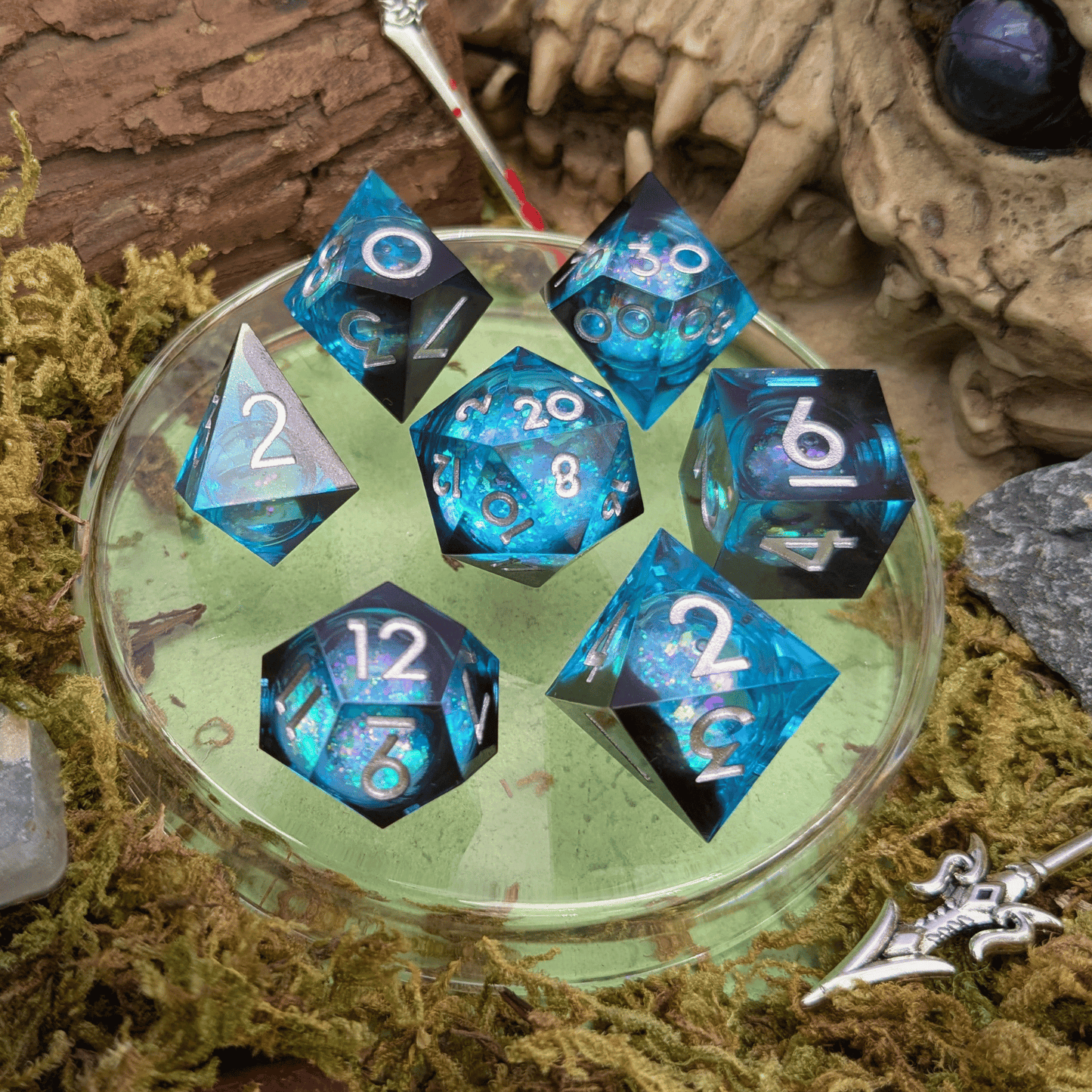 Blue Liquid Core Shimmer TTRPG Dice Set