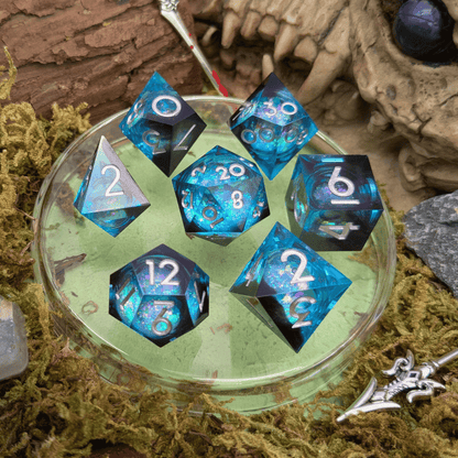 Blue Liquid Core Shimmer TTRPG Dice Set
