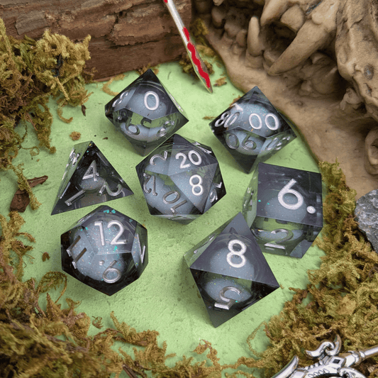 Shimmer Black and Silver Liquid Core Dice Set