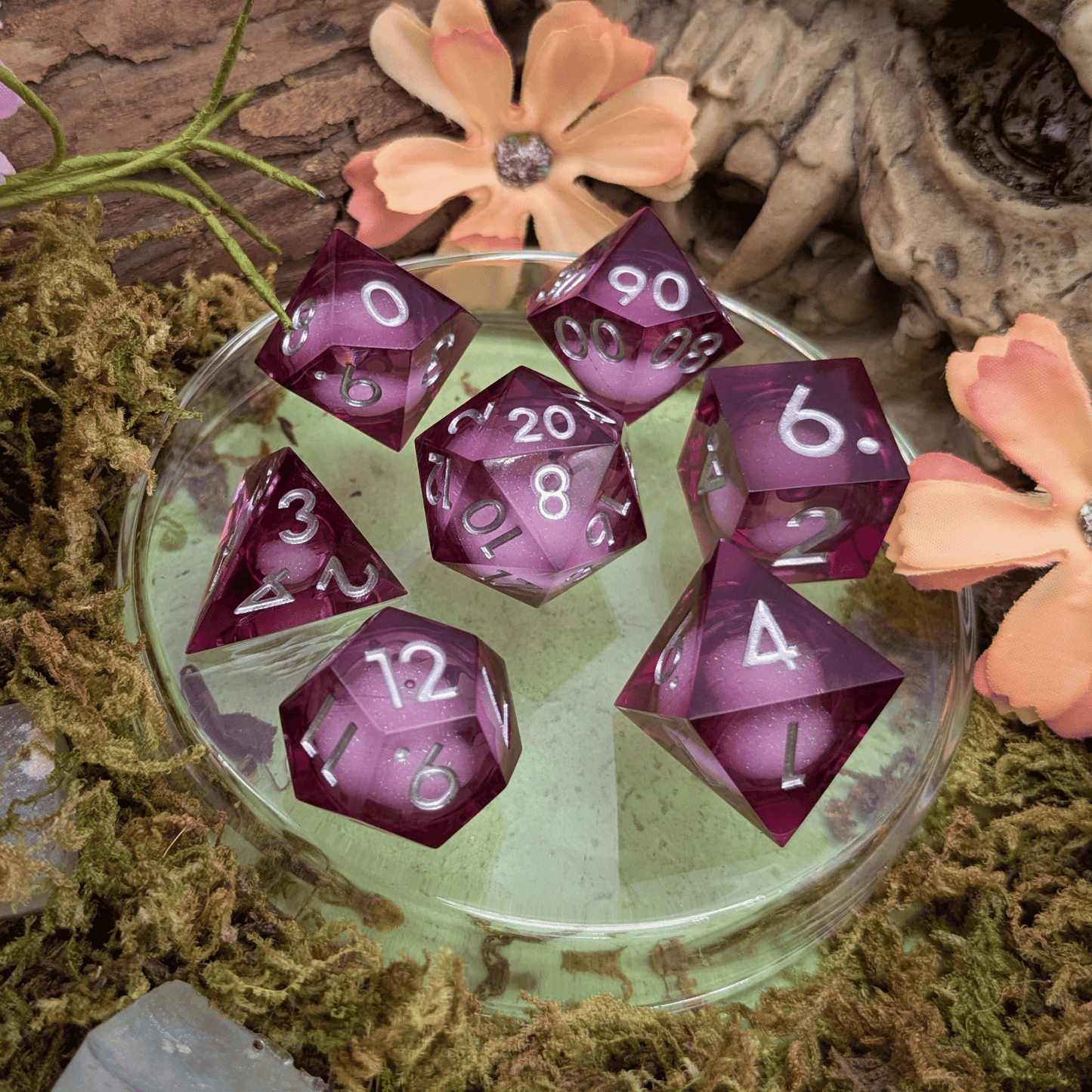 Shimmer Dark Pink Liquid Core Dice Set