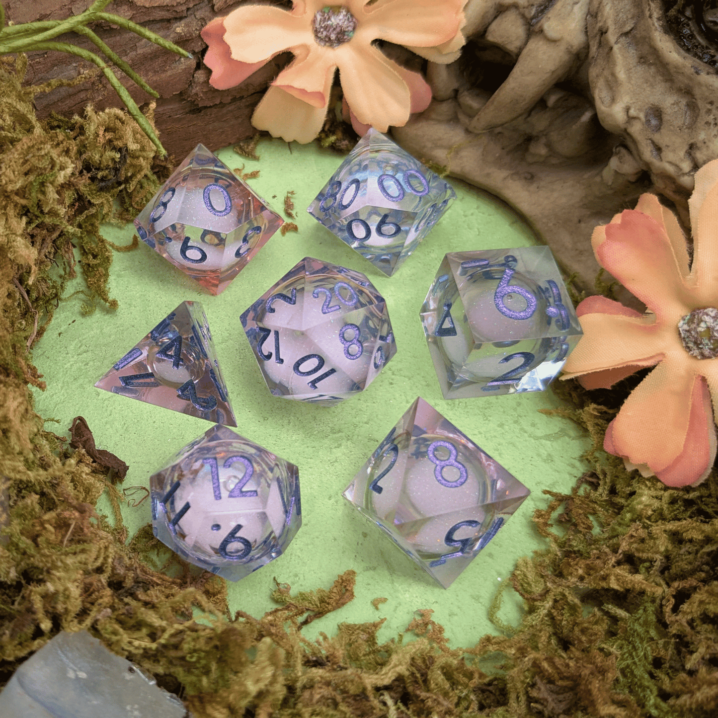 Shimmer Light Blue and Purple Liquid Core Dice Set