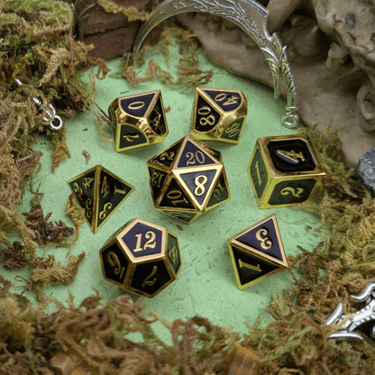 Simple Black and Gold Metal Core Dice Set