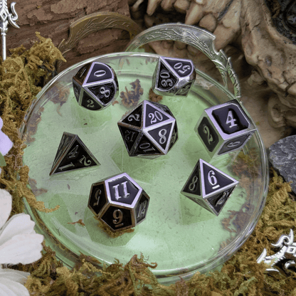 Simple Black and Silver Metal Core Dice Set