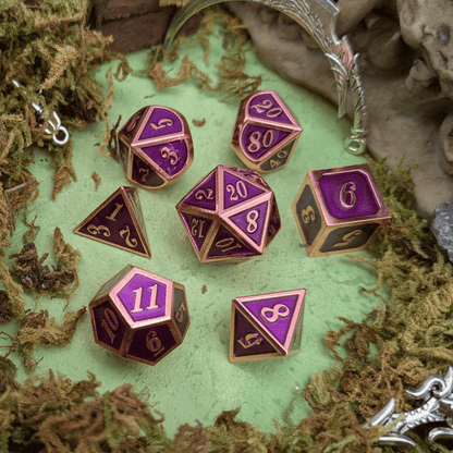Purple and Rose Gold Metal Dice Set