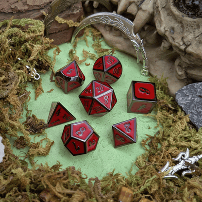 Red with Black outline Metal Dice Set