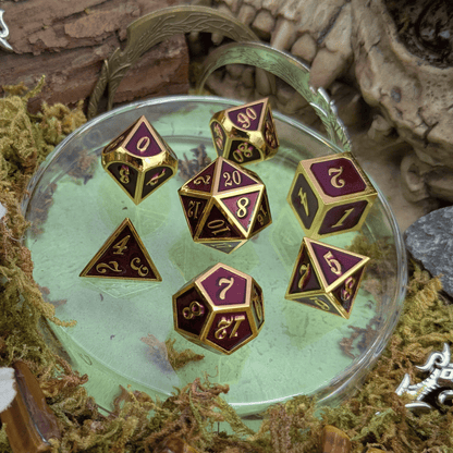 Simple Dark Red and Gold Metal Core Dice Set