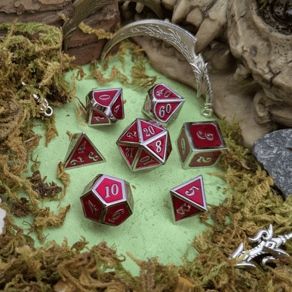 Red and Silver Metal Dice Set
