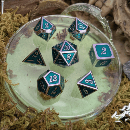 Simple Green and Silver Metal Core Dice Set