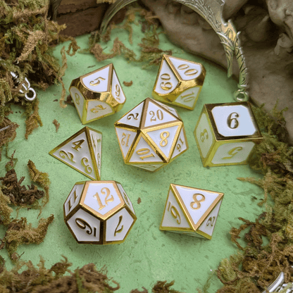 White and Gold Metal Dice Set
