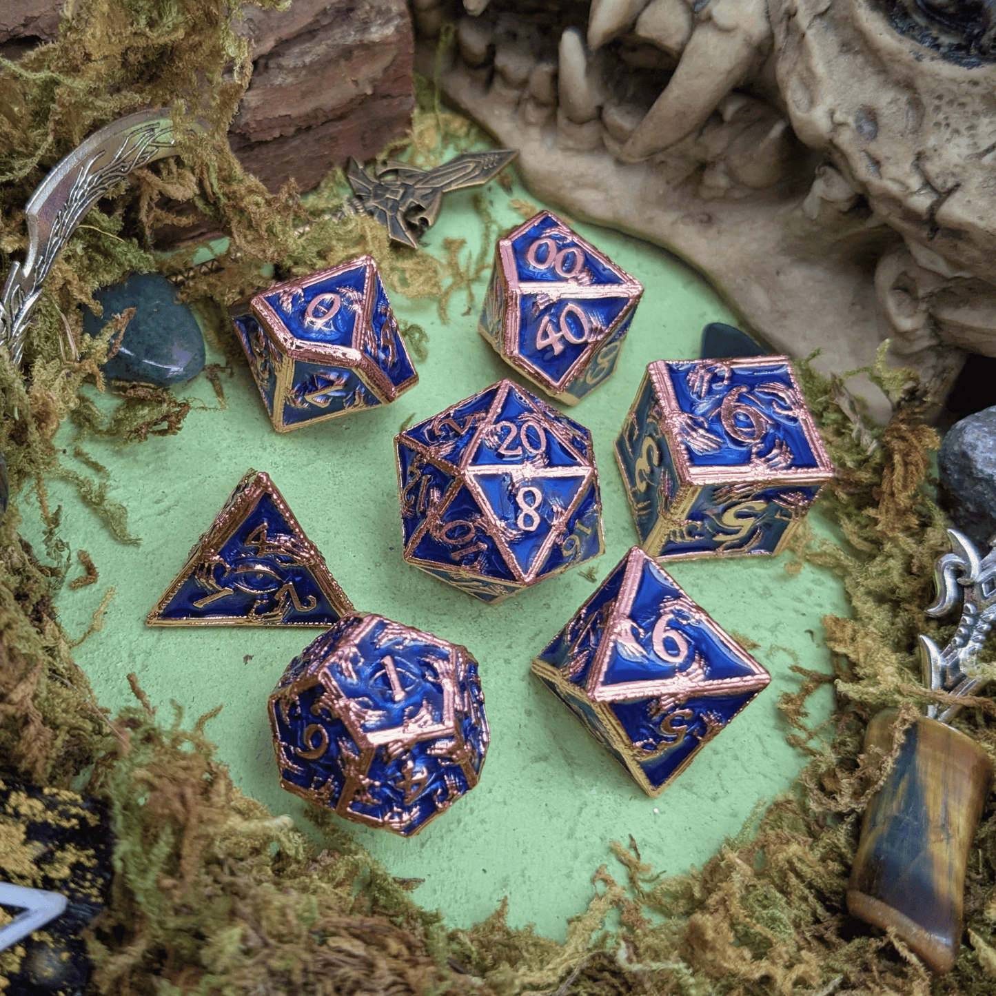 Skeleton Blue and Copper Metal Core Dice Set