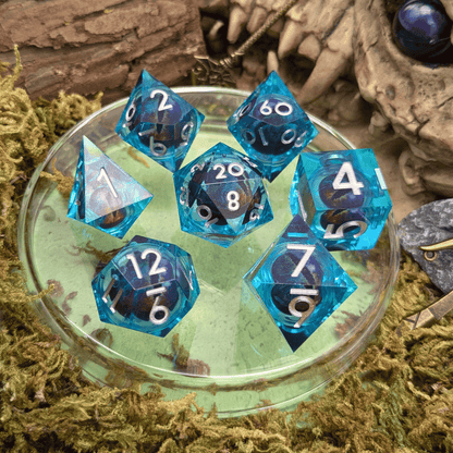 Light Blue Snake Eye Liquid Core Dice Set