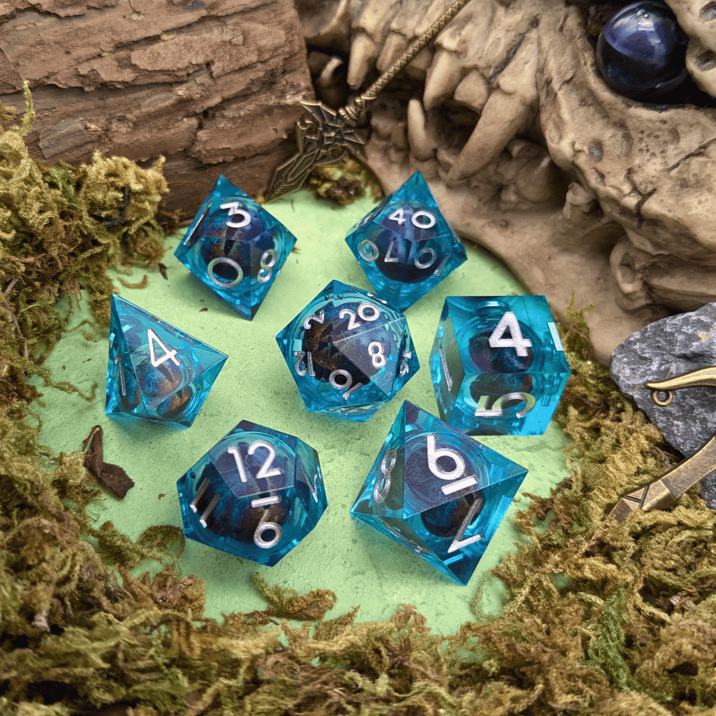 Light Blue Snake Eye Liquid Core Dice Set