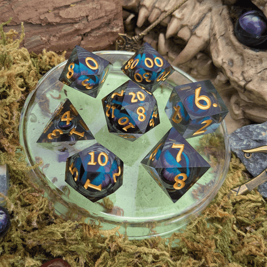 Snake Eye Purple and Blue Liquid Core Dice Set