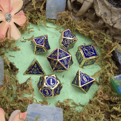 Swords Blue and Gold Metal Core Dice Set