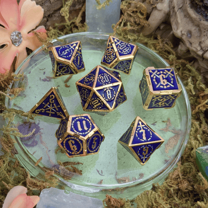 Swords Blue and Gold Metal Core Dice Set