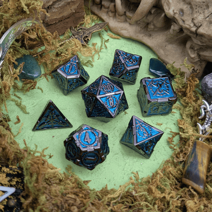 Swords Blue and Silver Metal Core Dice Set