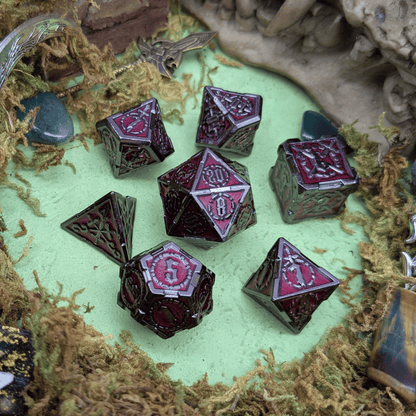 Swords Red and Black Metal Core Dice Set