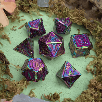 Swords Red and Rainbow Metal Core Dice Set