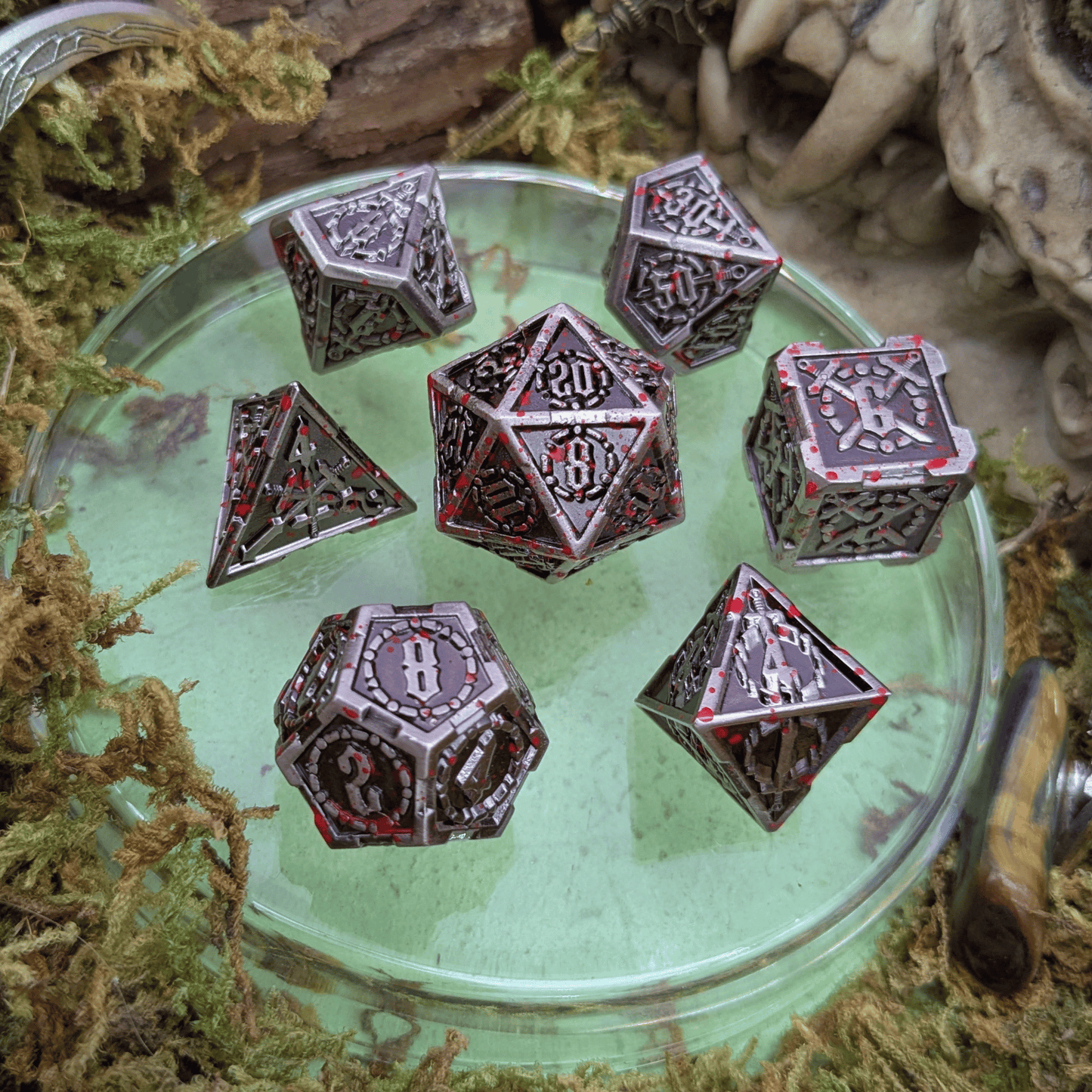 Swords Splatter Metal Core Dice Set