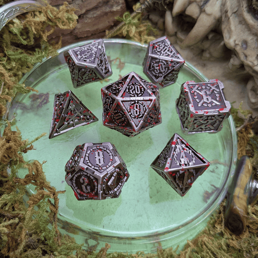 Swords Splatter Metal Core Dice Set