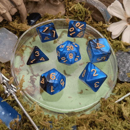 Tie-Dye Black and Blue  Dice Set
