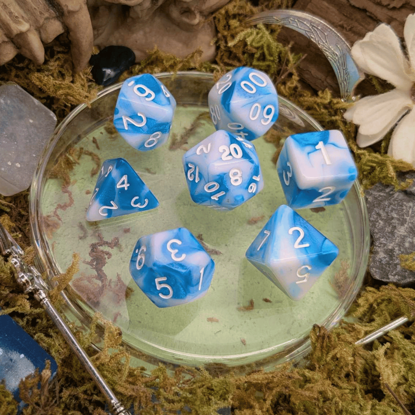 Tie-Dye Blue and White Dice Set