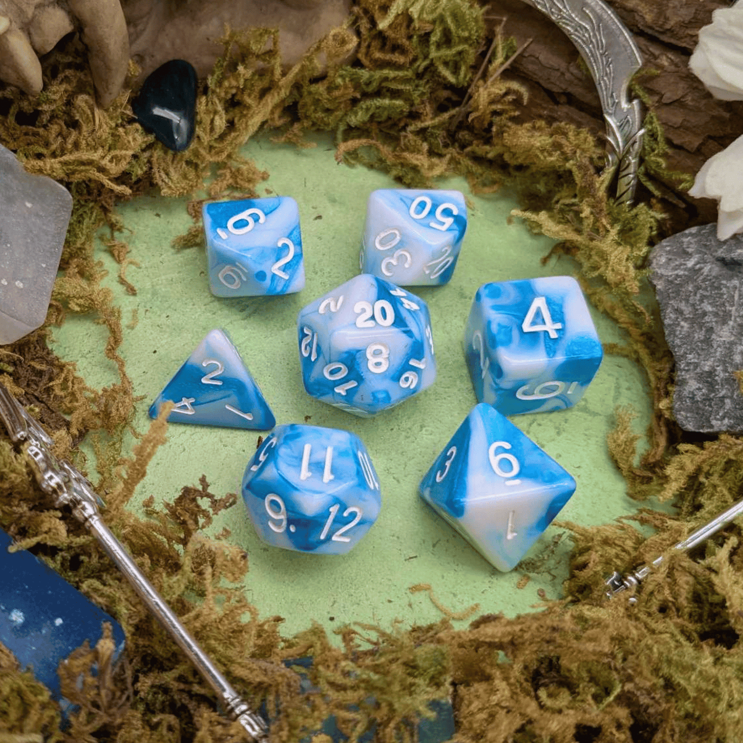 Tie-Dye Blue and White Dice Set