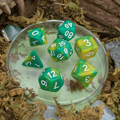 Tie-Dye Green and Yellow Dice Set