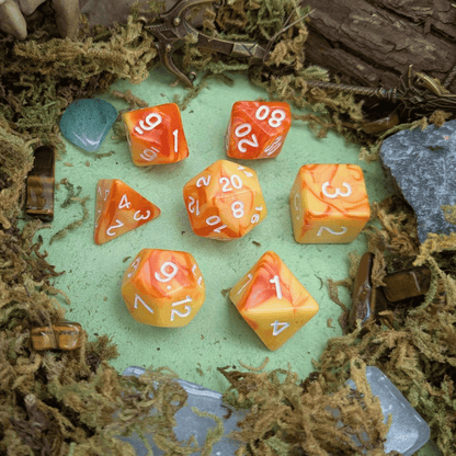 Tie-Dye Orange and Yellow Dice Set