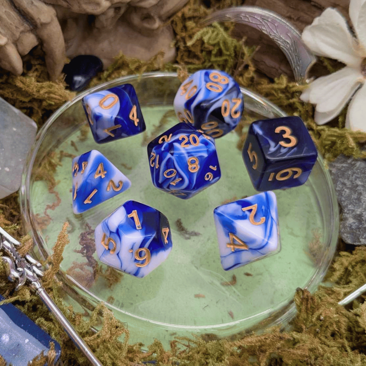 Two Tone Dark Blue and White Dice Set