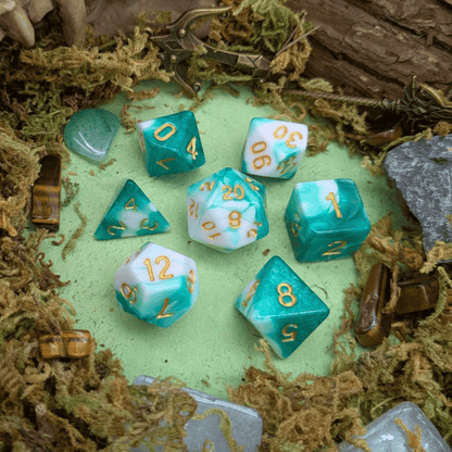 Two Tone Green White Dice Set