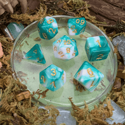 Two Tone Green White Dice Set
