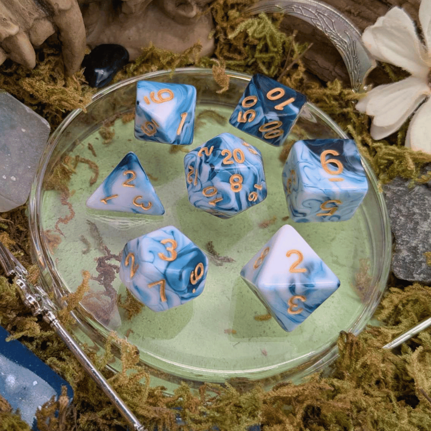 Two Tone Teal and White Dice Set
