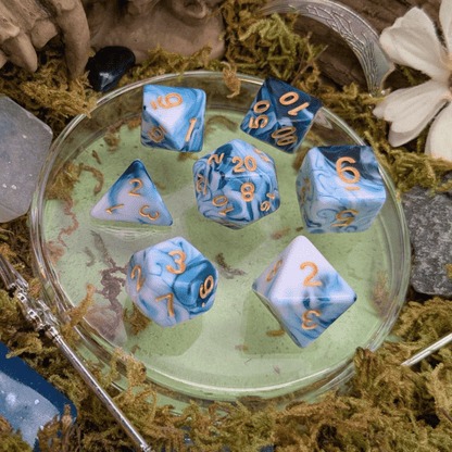 Two Tone Teal and White Dice Set