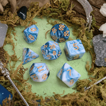 Two Tone Teal and White Dice Set