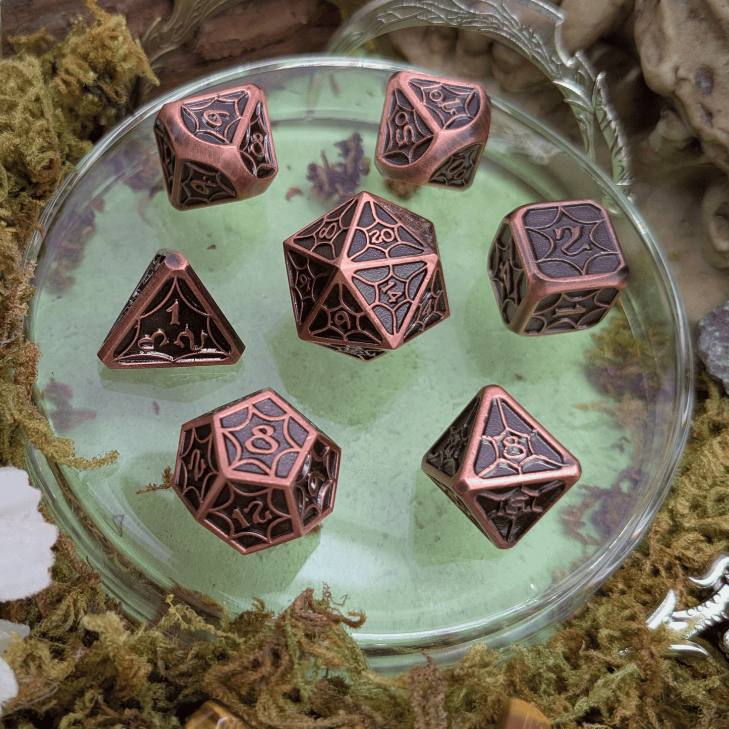 Web Copper Metal Core Dice Set
